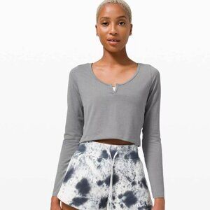 Lululemon Cropped Henley Long Sleeve Size 8 Heathered Asphalt